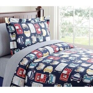 Pottery Barn Kids Twin Size Duvet Cover Cars Vehicle Kidcore Room Decor Colorful